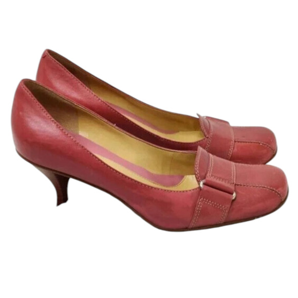 vintage Y2K Nine West Pink Leather Square Toe Pump sz 6 M - Picture 1 of 10